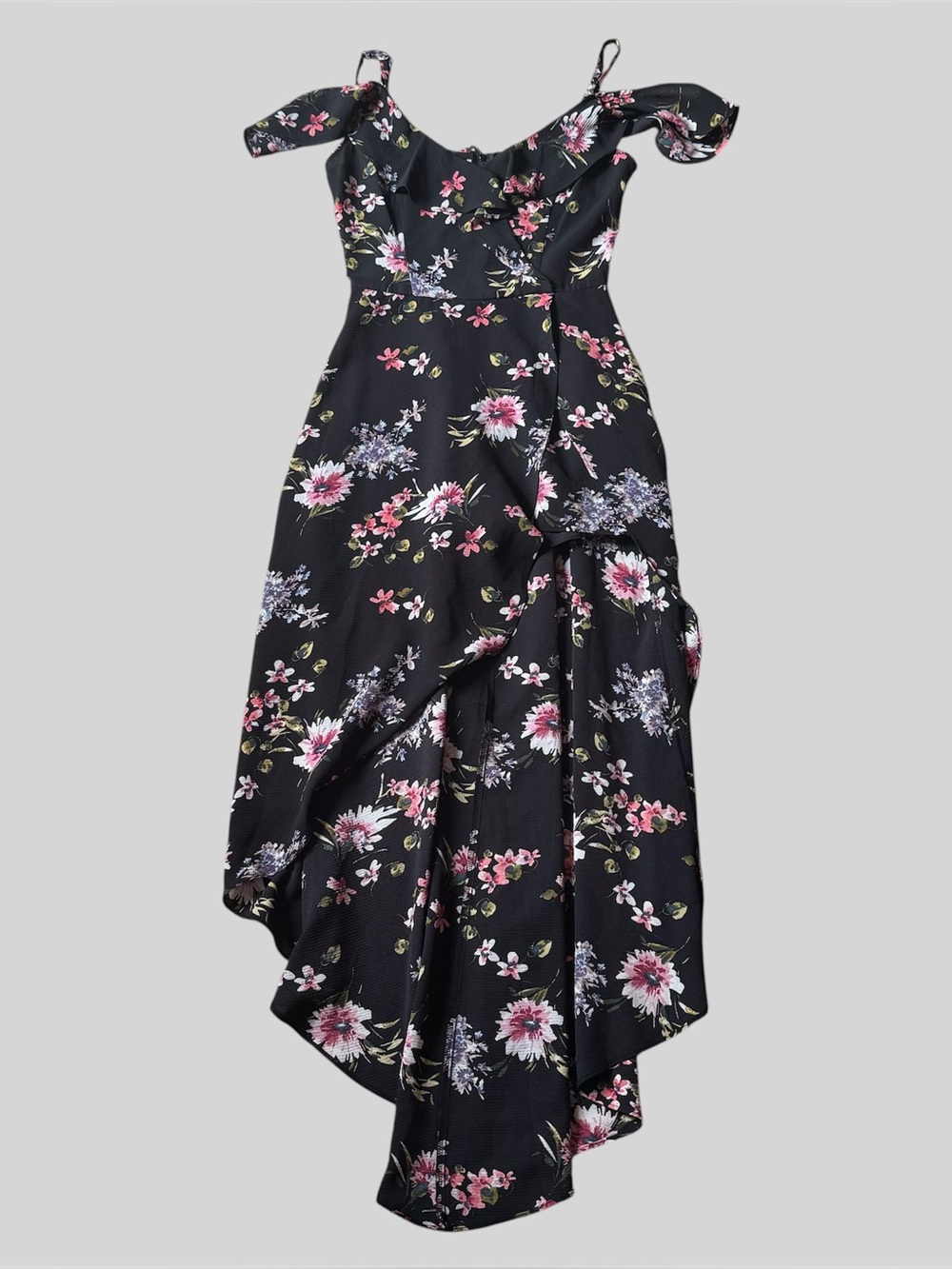 Junior’s Floral Romper High-Low Dress